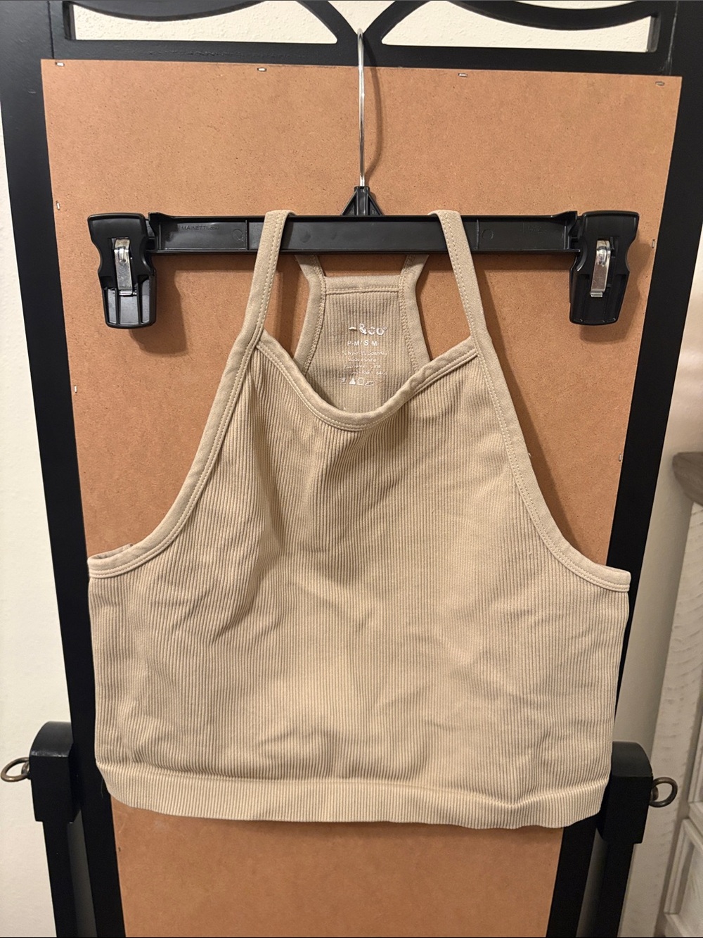Ribbed Halter Crop Top in Light Tan